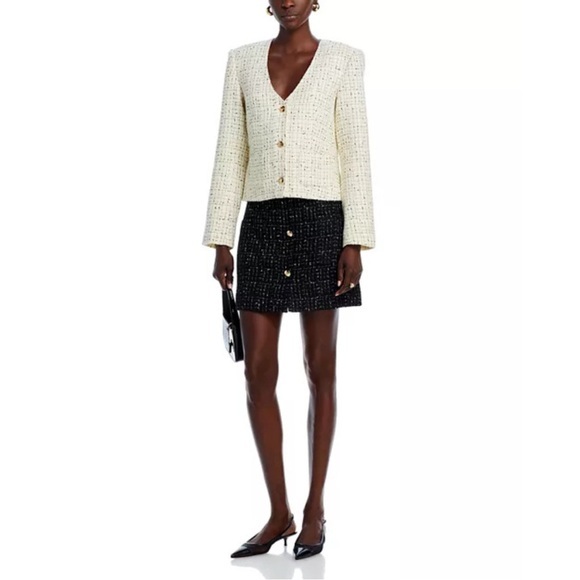 Anine Bing Anitta Tweed Jacket – Size S | Cream & Black Cropped Blazer - Picture 1 of 8